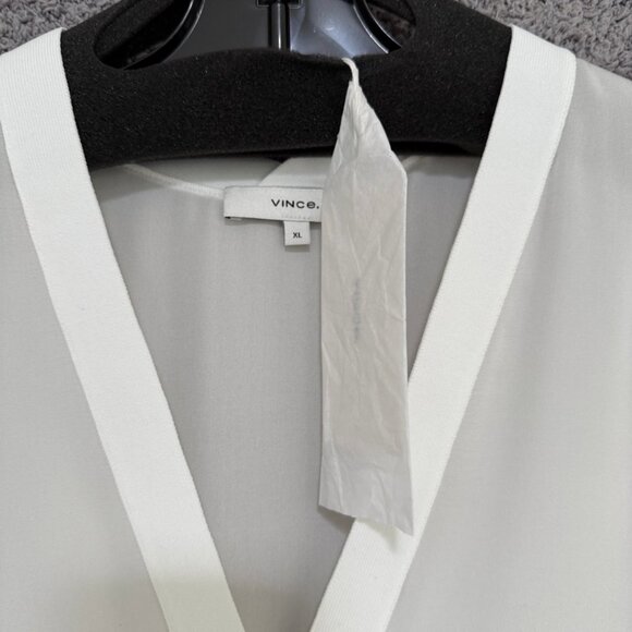 Vince Silk Georgette Double V-Neck Blouse White XL - Picture 8 of 9